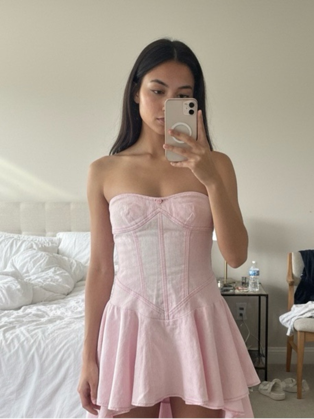 Windsor Strapless Pastel Pink Denim Corset Mini Dress With Skort/Undie Sz Sm NWT